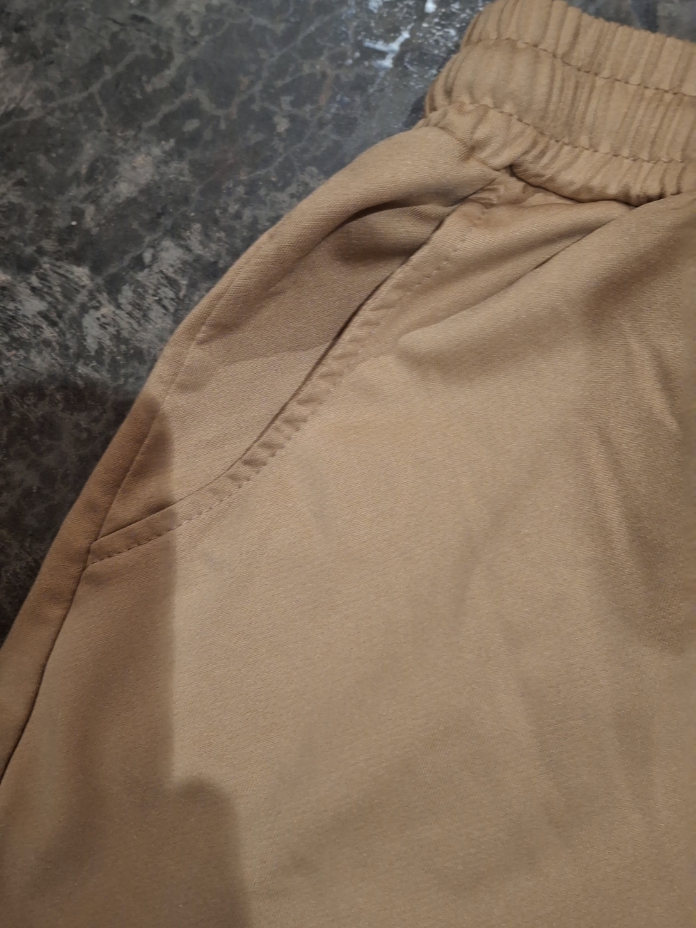Women's Beige Elastic-Waist Athletic Shorts with Drawstring - Picture 2 of 9